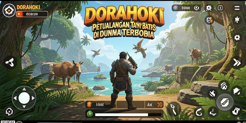 Screenshot gameplay DORAHOKI menampilkan aksi eksplorasi di dunia terbuka.
