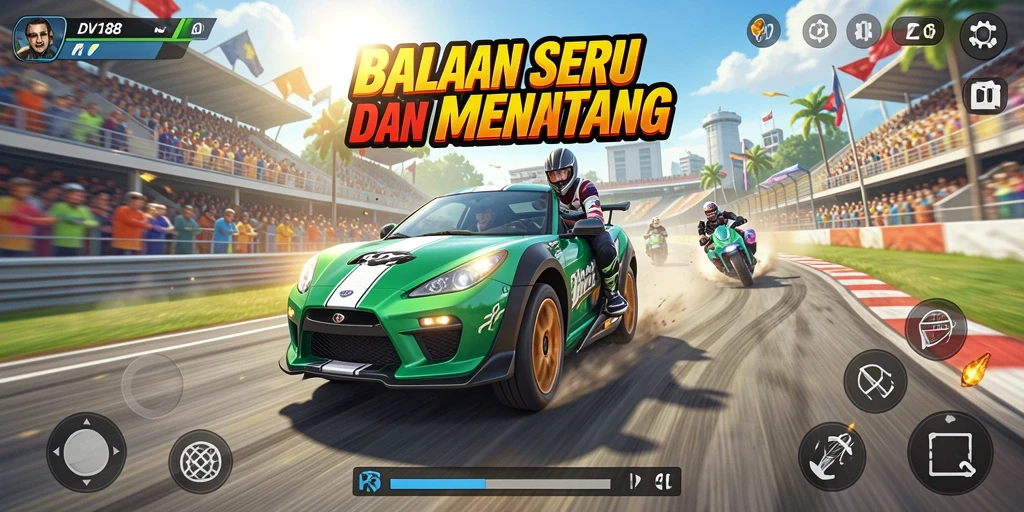 Tampilan gameplay balapan seru di DV188 dengan grafis menakjubkan.