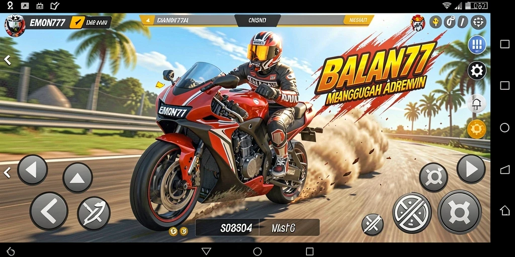 Tampilan menarik dari gameplay balapan motor dalam EMON777.