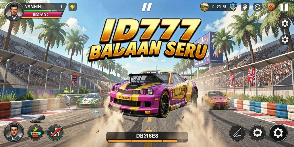 Tampilan gameplay yang mendebarkan dari ID777 saat balapan.