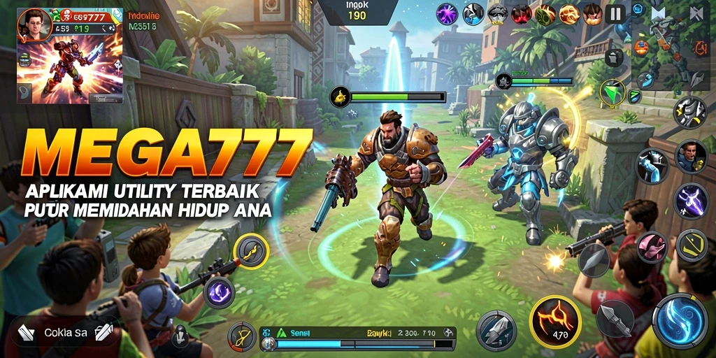 Tampilan utama aplikasi MEGA777 dengan fitur-fitur Utility.