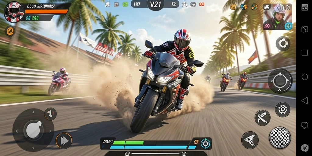 Gameplay V21 yang seru saat balapan motor.